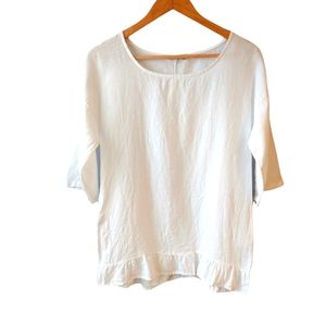 Lungo L'Arno White 100% Linen 3/4 Sleeve Blouse with Ruffle Hem Size S